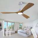 52" Wood Ceiling Fan with Lights Remote Control,Quiet DC Motor 3 Blade Ceiling Fans for Patio Living Room, Bedroom, Office,Indoor Outdoor(Raw wood+White)