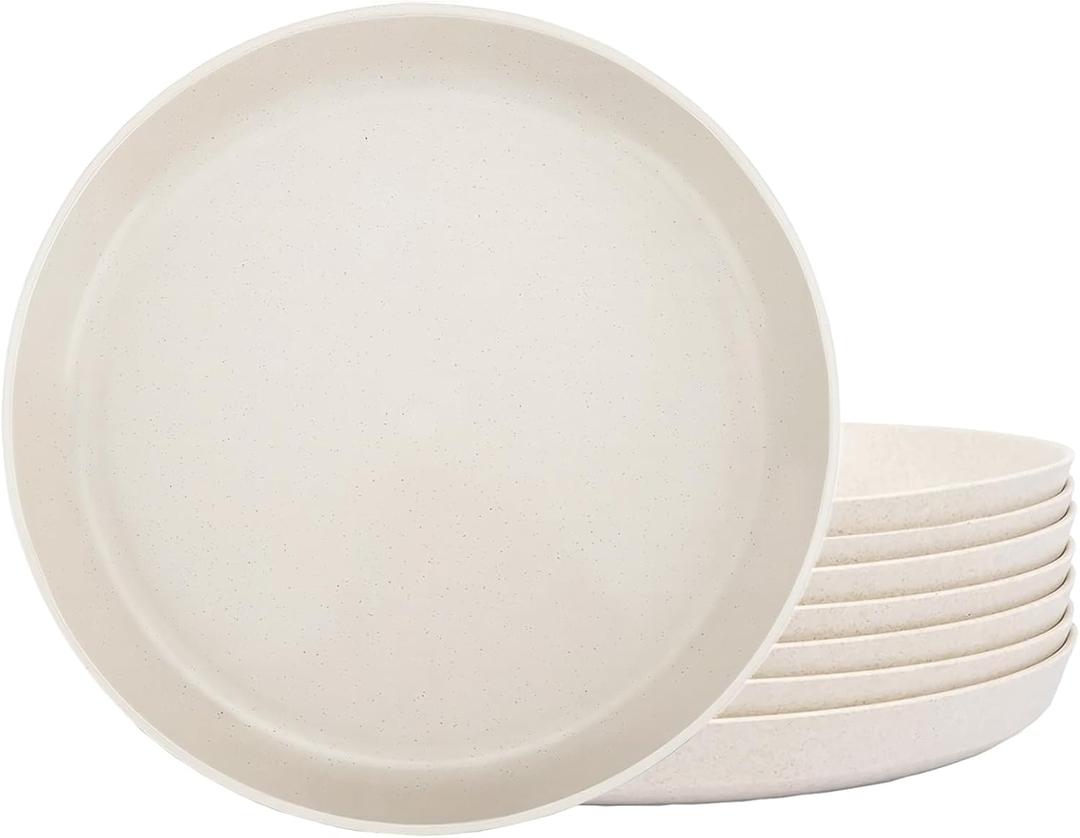 10 Inch Plastic Dinner Plates Set of 8, Microwave Safe Wheat Straw Plates, Unbreakable Reusable Plates for Kitchen & Restaurants, Non-Toxic Dishwasher Safe TablewareNon Ceramic