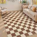 LIVEBOX Machine Washable Area Rug 6x9 Checkered, Non Slip Soft Large Bedroom Living Room Rug Farmhouse Neutral Classic Geometric Boys Rug, Indoor Carpet for Den Dorm Playroom(Brown, 6'x9')