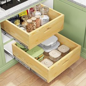 Pull Out Cabinet Organizer, Soft Close Slide Out Solid Wooden Drawers(15"W X 21"D x 6.2''H), Heavy Duty Full-extension Roll Out Shelves for Kitchen Cabinets, Pantry & Closet Organizers and Storage