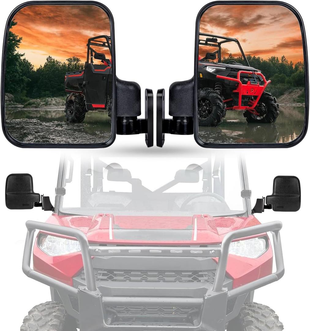 UTV Rear View Side Mirror Compatible with Polaris Ranger XP 1000, Ranger Crew XP 1000 2018 2019 2020 2021 2022 2023 2024 2025 (Fit For Factory Doors Installed)
