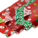 American Greetings Reversible Christmas Wrapping Paper Rolls, Red and Green Holiday Gift Wrap (105 sq. ft., 4 Rolls-30 in. x 12 ft.) Polka Dots, Trees, Snowmen and Snowflakes