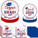 200 Pcs Graduation Table Decorations Party Supplies - Red Blue Graduation Plates and Napkins Class of 2026 Disposable Dinnerware Set for College High School Congrats Grad Party Favors, Serve 50