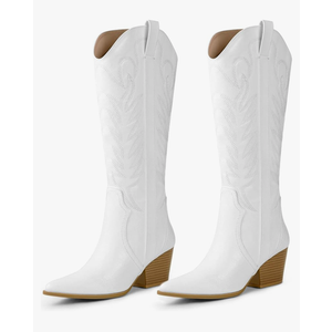 Arromic Cowboy Boots for Women Comfortable Womens Embroidered Western Cowgirl Knee High Boots Pointed Toe Zipper Chunky Heel Country Outfit Retro Tall Boots 9,5
