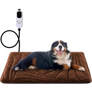 Extra Large Dog Heating Pad with Washable Cover, Soft Plush Pet Heating Pad with 9 Adjustable Temperature, Timer, Chew-Resistant Cord, Waterproof Electric Heated Pet Bed for Dogs, Multi-Pets (XL: 47'' x 28'', Brown)