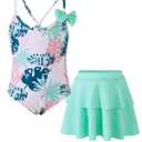 2 x Toddler Girls One Piece Swimsuits Little Girl Bathing Suit for Kids Crisscross Girls' Swimwear Floral Cute Hawaii Swimsuit 3-4T with Ruffle Skirt Light Cyan