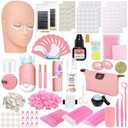 Lash Kits Extensions Kit for Beginners, Eyelash Lash Extension Kit for Beginners with Lash Mannequin Head, Lash Extension Practice Kit Starter Kit with Everything USB Fan, Lash Glue, Shampoo (Pink)