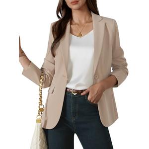 Kelyaa Womens One Button Blazer Casual Open Front Long Sleeve Suit Jackets Business Work Office Blazers with Pockets Khaki, Medium