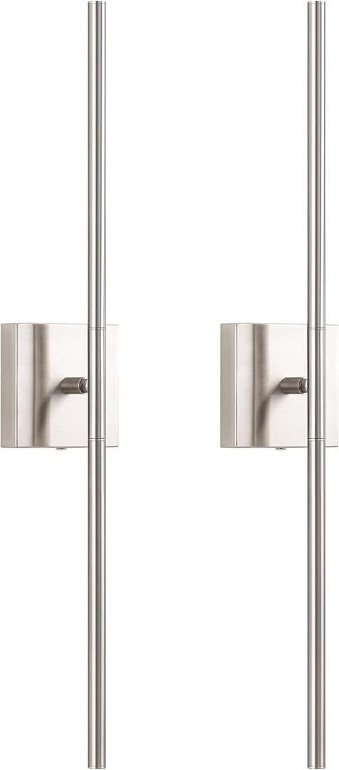 KDG Cordless Wall Sconces Set of 2, Wireless 5200mAh Rechargeable Battery Operated LED Wall Lamps with Remote, 360 Rotate Lightings for Wall Painting, Bedroom, Hallway, Night Light 23.6 inch (Nickel)