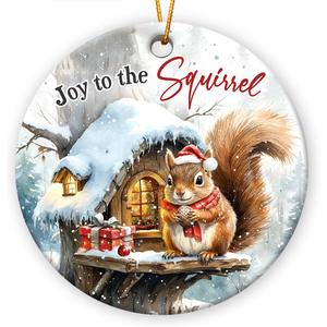 2 x Joy to The Squirrel Christmas Ornament 2025, Cute Winter Squirrel Gifts for Nature Lovers, Fans, Adults, Ceramic Ornaments for Woodland Animals Decor, Christmas Hanging Decorations