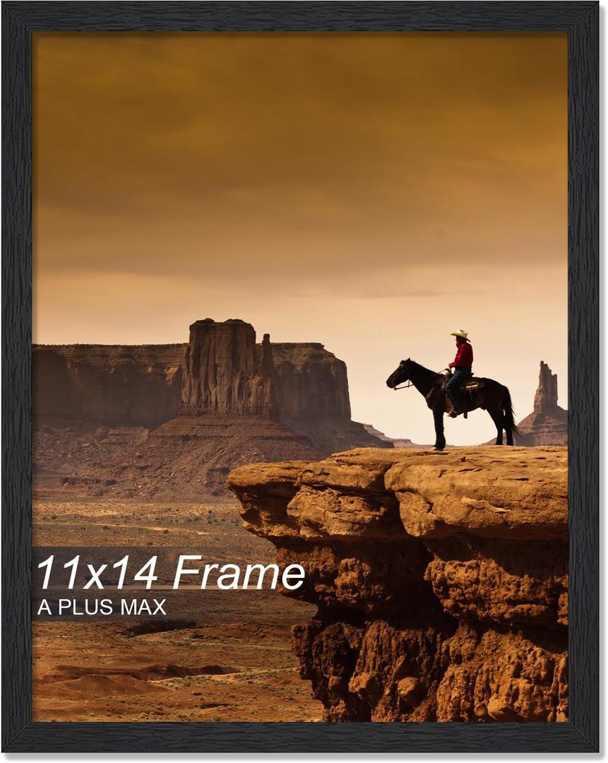 A PLUS MAX 11x14 Picture Frame, Black Engineered Wood Frame for 11 x 14 Inch Picture Poster Photo, Light Weight 11 by 14 Frame with Wood-grain for Wall - 1 Pack/Black/11 x14