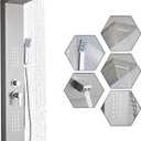Shower Panel Tower System 5-in-1 Shower Panel Tower with Powerful Body Massage, Rainfall, Waterfall,Handheld and Tub Spout, Stainless Steel Shower Column - Brushed Gray