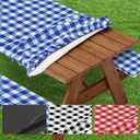 72 inch (6ft) Picnic Table Cover with Bench Covers Washable Wipeable, Flannel Back Resistance to Fading Camping Tablecloth with Elastic Edges Waterproof Windproof Oilproof Dust Sheets (BULE)