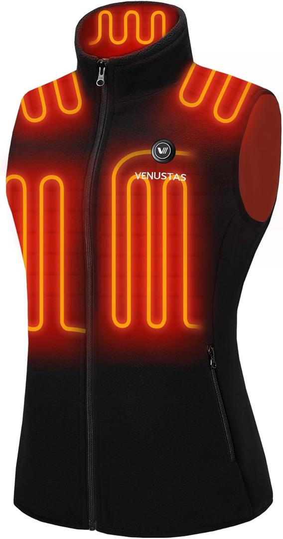 Venustas Women's Fleece Heated Vest with Battery, Lightweight Electric Heated Coat (Black) L