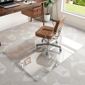 36"x46" Tempered Glass Chair mat for Carpet | Tempered Glass, Round Corner, Desk Floor Mat for Office Chair/Rolling Chair/Hardwood Floor, 6 Anti-Slip Pads