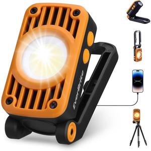 EverBrite COB Rechargeable Folding Work Light, 7 Lighting Modes, 1200 Lumens LED with 180° Adjustable Stand and Hanging Hook, Magnetic Base for Car Repair, Camping, Emergency, Job Site
