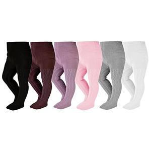 EPEIUS Infant Girl Tights Baby Girl Seamless Cable Knit Leggings Solid Cotton Stockings Footed Pants for 6-12 Months,6 Pair Pack,Black/White/Grey/Purple/Brown/Pink