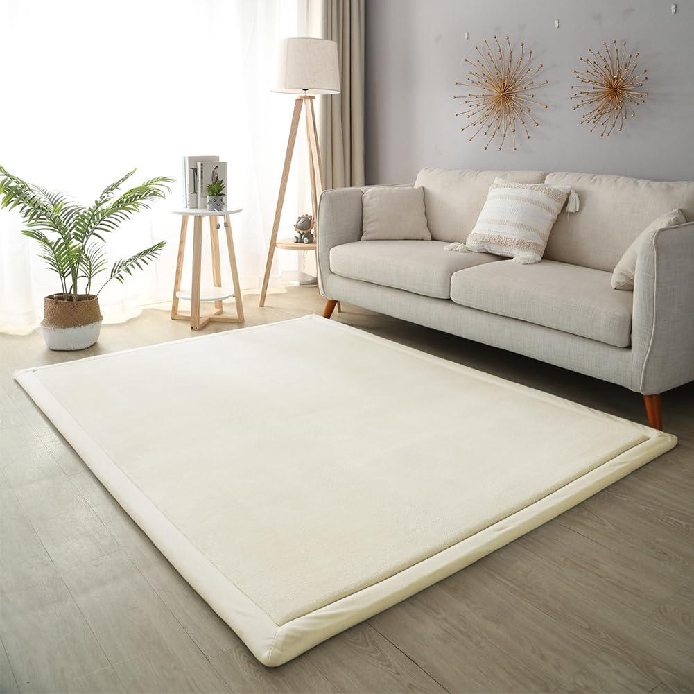 Loartee Coral Velvet Crawling Rugs & Play Mat (5'11"x6'7", Beige) for Toddler & Yoga