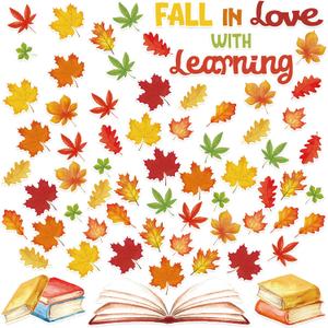 Fall Classroom Bulletin Decorations Maple Leaves Bulletin Board Cutouts Fall in Love with Learning Decors Autumn Themed Supplies with Glue Points for Wall School Blackboard Chalkboard
