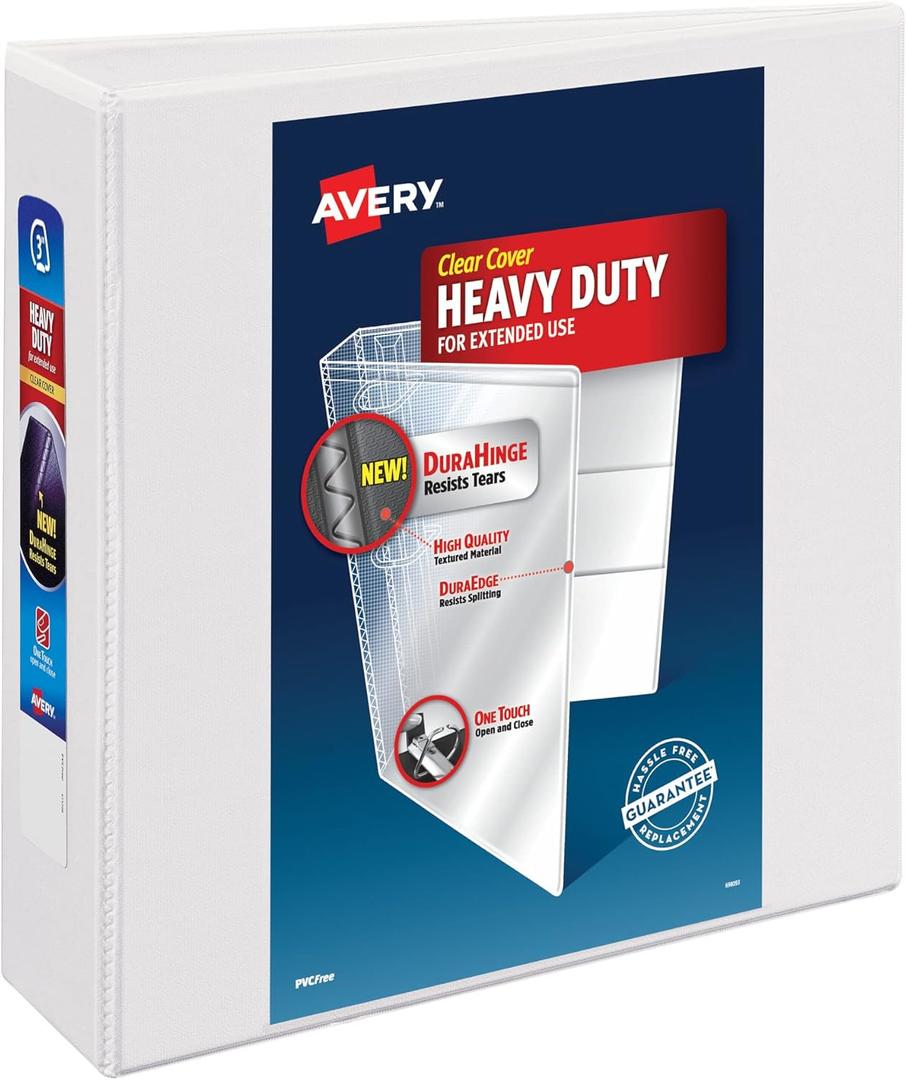 Avery Heavy-Duty View 3 Ring Binder, 3" One Touch Slant Rings, White, Perfect Trading Card Binder (79793)