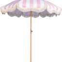 6.5ft Boho Beach Umbrella with Fringe, UPF 50+ Tassel Umbrellas with Carry Bag, Premium Wood Pole Foldable Patio Umbrella for Outdoor Holiday Garden Lawn Pool Yard Table
