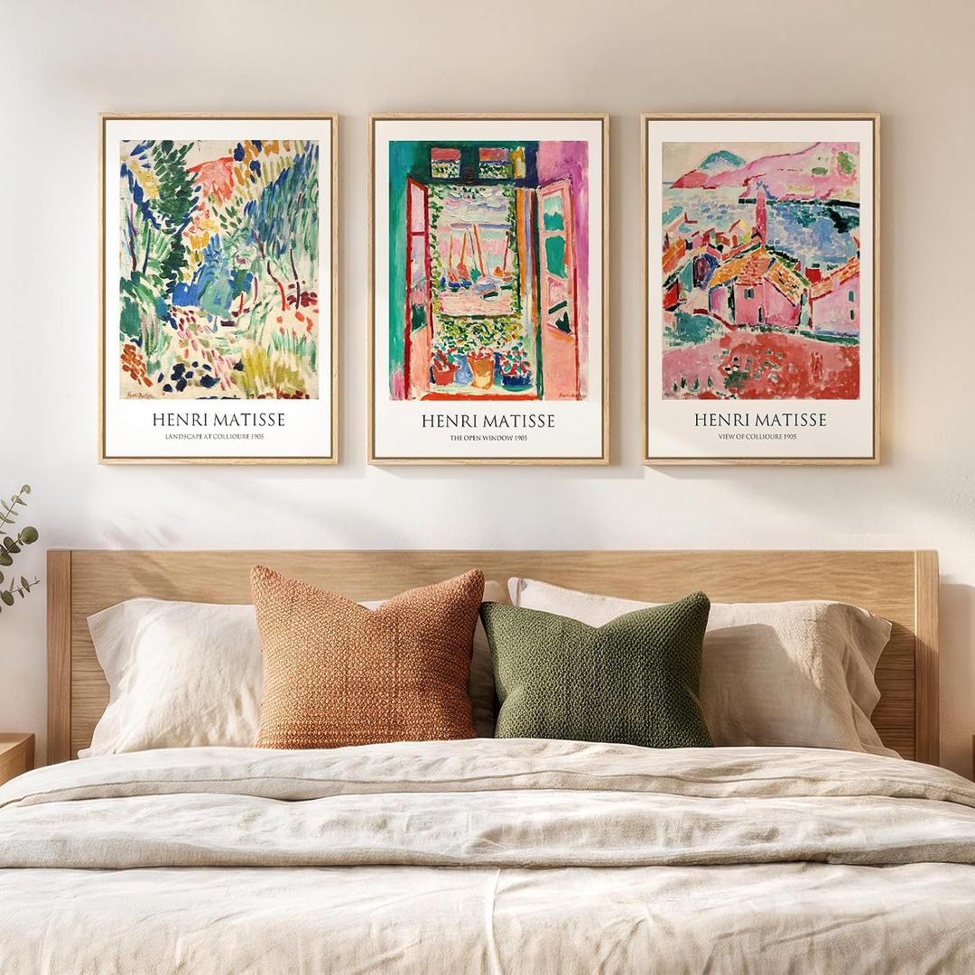 Framed Colorful Matisse Canvas Wall Art for Bedroom, 16x24 In, 16"W x 24" H x 3Pcs