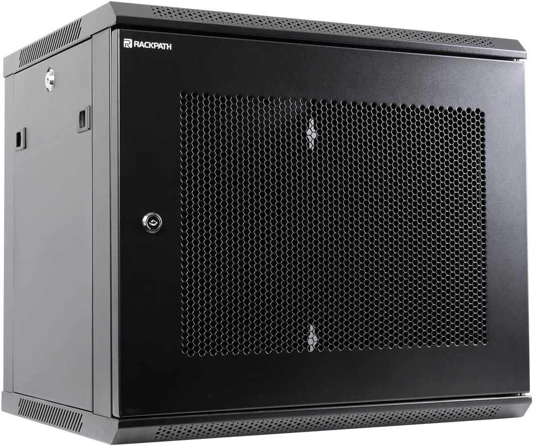 9U Wall Mount Server Cabinet Network Rack Enclosure, Quiet Cooling Fan, Perforated Door, Black