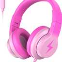 Kids Headphones for School, USB C Headphones for Kids, 85dB Volume Limiter, HD Stereo Sound, Comfortable Fit, Adjustable & Foldable, Ideal for Learning/ Travel/ iPad/ Tablet/ PC ,Gradient Deep Pink