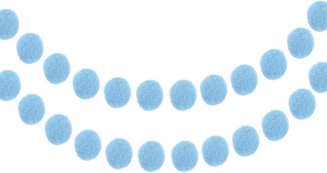 MECCANIXITY 2Pcs Felt Ball Garland Light Blue Pom Pom Garland Handing Balls 6.6 Feet Long 30 Balls Party Banner Decor for Christmas Birthday Party Decoration