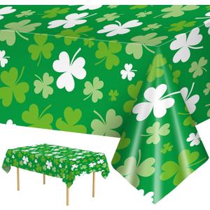 2 Pack St Patrick's Day Tablecloth - Green Shamrock Table Cloth, Plastic Disposable Rectangle Luck Irish Clover Table Cover for Saint Patrick Day Table Decorations and Party Decor, 108 x 54 Inch