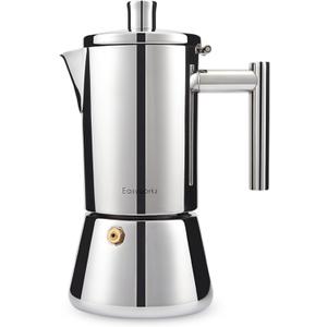 Easyworkz Diego Stovetop Espresso Maker Stainless Steel Italian Coffee Machine Maker 6Cup 10 oz Moka Pot Induction Espresso Pot (Silver)
