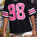 Verdusa Girl's Letter Print Loose T Shirt V Neck Half Sleeve Tee Tops (Black)