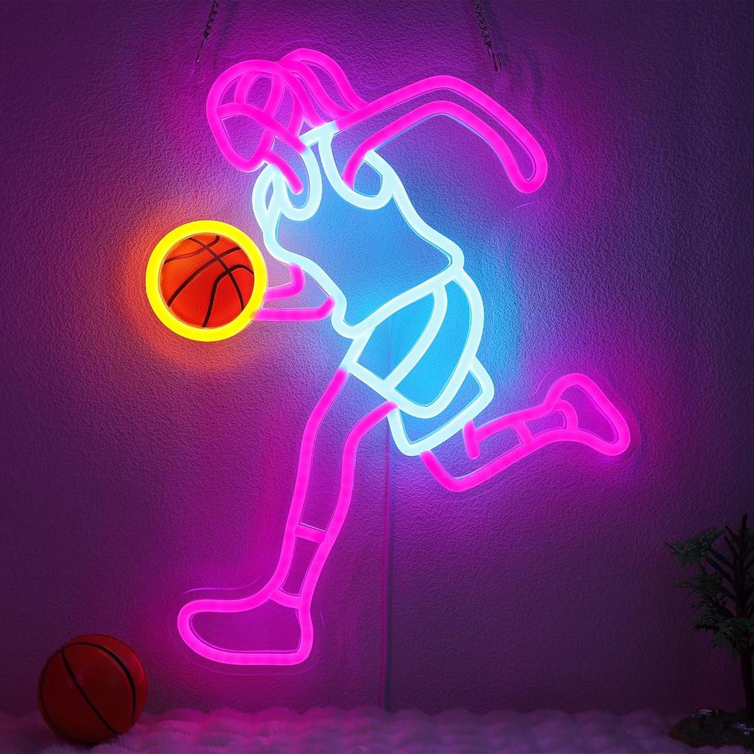 Basketball Neon Sign for Girls - Dimmable Sport Wall Decor with USB Power,Unique Gifts for Basketball Girls Women, LED Neon Lights for Friends College Dorm Basket Ball Fans Accessories (Color 4)