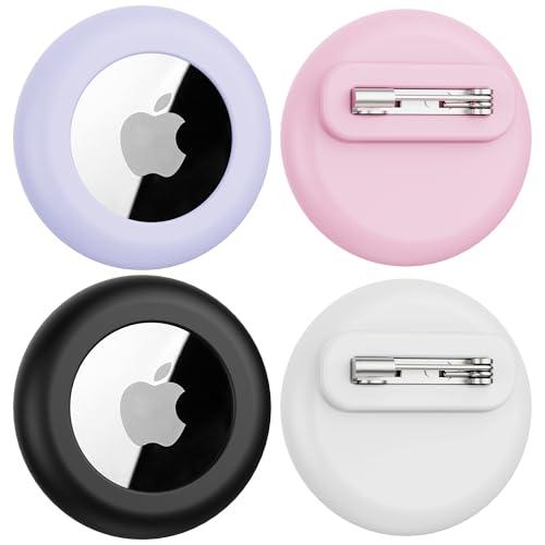Citymore for Air Tags-4 Pack Apple Kids Hidden Case, for Apple Air Tag,Silicone Airtag Holder with Safety Pins Tracker,Anti Lost, for Kids Elderly, Luggage, Clothing(Black White Pink Purple)