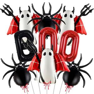 Wclliuchi Halloween Balloons Decorations, Red Boo Letter, Devil, Spider Foil Balloon for Halloween Party Decorations (Red)