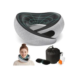 Travel Neck Pillows for Airplanes - 360° Ergonomic Memory Foam Travel Pillow - Relief Neck Pain with Breathable Support for Long Flights, Car, Train & Office Use - Adults & Kids (Light Gray)