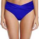Tempt Me Women Twist Bikini Bottom Moderate High Cut Bathing Suit Bottoms Ruched Swimsuit Bottom, Blue, S