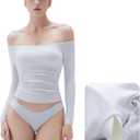 SUUKSESS Women Padded Off The Shoulder Tops Ribbed Long Sleeve Shirts Fall Basic, Small