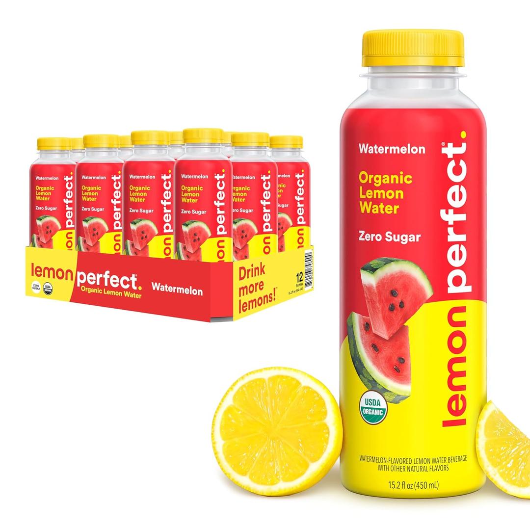 Lemon Perfect Watermelon, Hydrating Flavored Lemon Water, Zero Sugar, Delicious and Refreshing, Organic, 15.2 fl oz Bottles (12-Pack) (EXP 06/17/27)