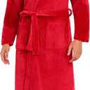 ENJOYNIGHT Mens Plush Fleece Robe Cozy Warm Bathrobe with Pockets (Medium, Red)