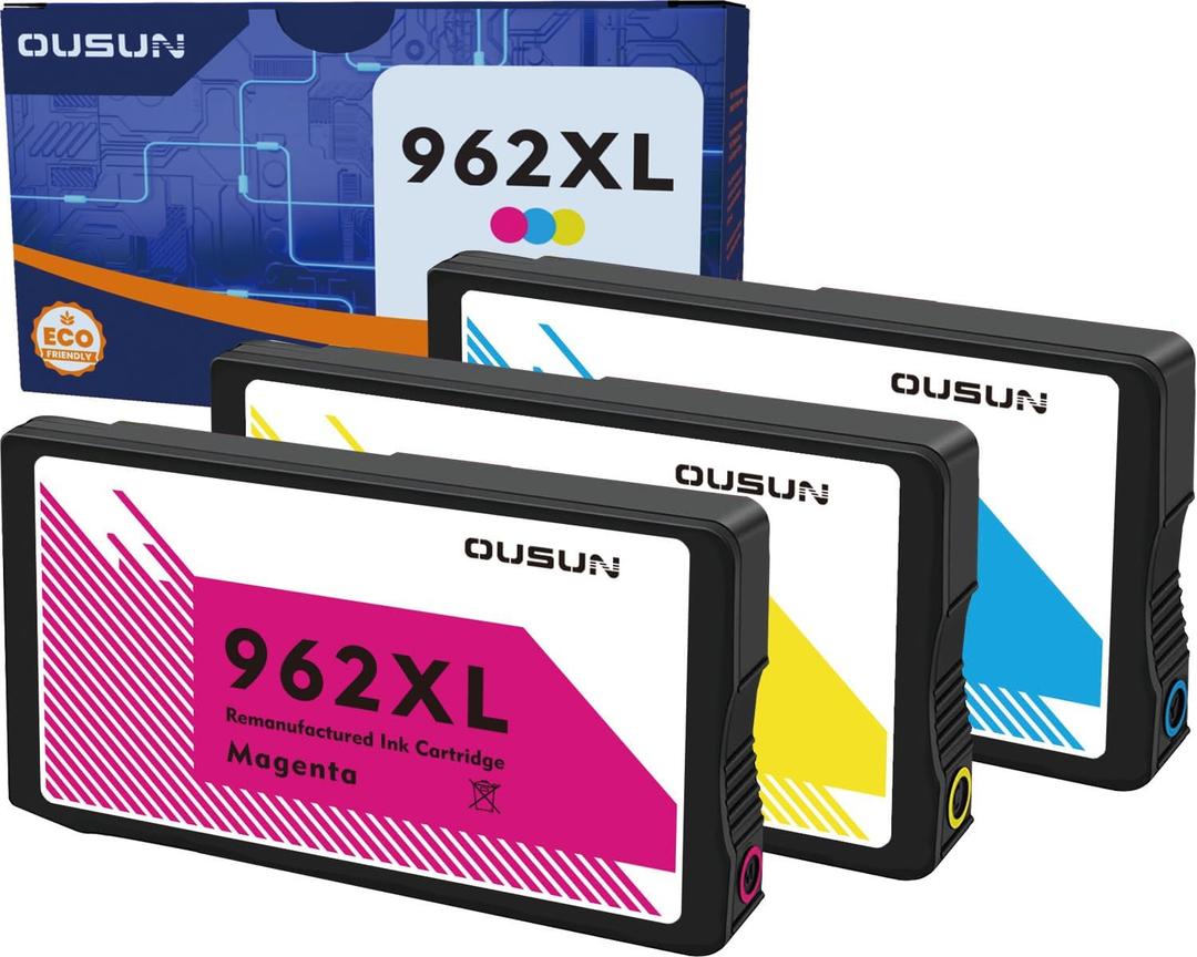 962XL Ink Cartridges Combo Pack(Cyan/Magenta/Yellow-3 Pack), Replacement HP 962 Compatible with HP Officejet Pro 9015e 9015 9010 9018e 9025e 9018 9020 9025 9012 Printer. Support HP+ Service