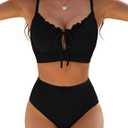 BMJL High Waisted Bikini Sets for Women Textured Tummy Control Swimsuits Two Piece Cutout Beach Swim Bathing Suits 2026 (Black, L)