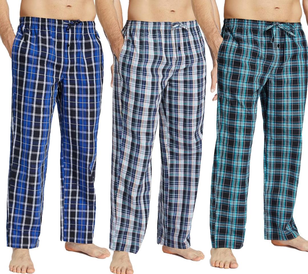 JupiterSecret Mens Pajama Pants Set Cotton Lightweight Plaid Sleep & Lounge Pants, PJ Bottoms with Pockets and Button Fly (Size 5X-Large)
