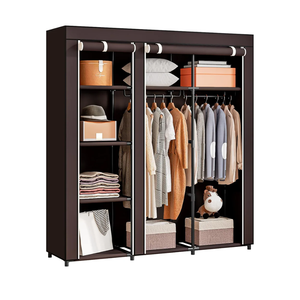 SORCEDAS Portable Wardrobe Closet Storage Organizer Metal Hanging Rack NonWoven Fabric (Coffee, 51 Inch)