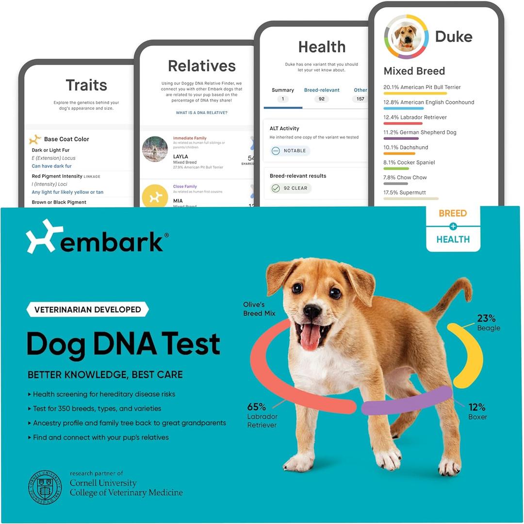 Embark Breed & Health Kit - Dog DNA Testing Kit - Discover Breed, Ancestry, Relative Finder, Genetic Health, Traits, Allergy Risk Scores (1 Count (Pack of 1))