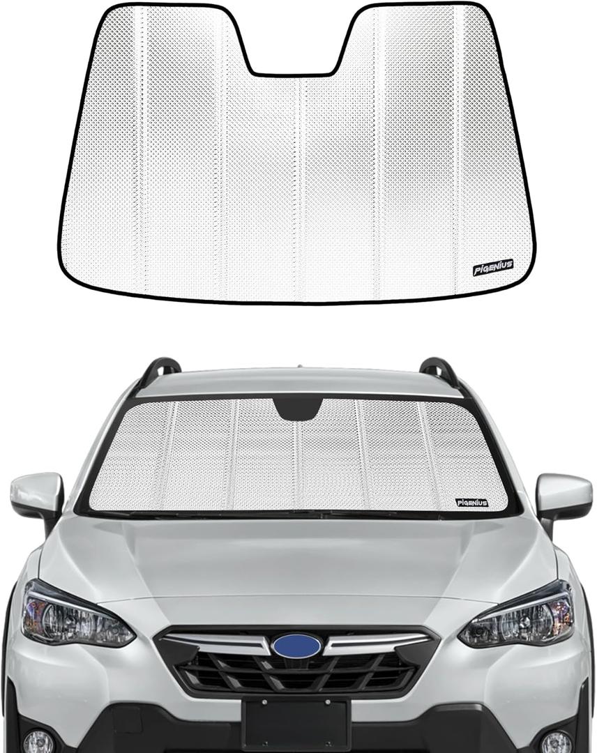 Windshield Sun Shade for Subaru Crosstrek 2018-2023, Impreza 2017-2021 Without Eyesight Driver Assist. Reflective Aluminum Film Front Window Sunshade - BLAZBLOCK (Shiny Silver (Classic))