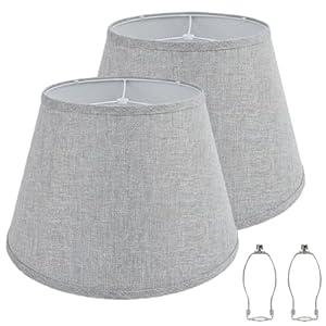 Large Lamp Shades Set of 2, Beige Drum Lampshades 10" Top x 16" Bottom x 10" High (Spider), Natural Linen Lampshades Replacement for Table Lamps, Floor Lamps, Harp Holders Included, Easy Assembly