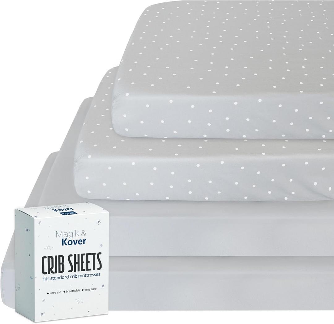 Crib Sheets for Boys 4 Pack, Fitted Baby Crib Sheet Neutral 52" x 28" for Standard Crib and Toddler Bed Mattress, Soft and Breathable Kid Toddler Sheets for Girls Boys, Grey (Gray)