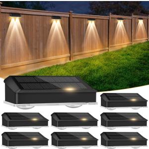 echosari Solar Fence Lights 8 Pack, 100 Lumen Ultra Bright Solar Wall Lights Outdoor Waterproof Lighting Auto ON/Off for Backyard Patio Railing Porch Step (2700K Warm White)