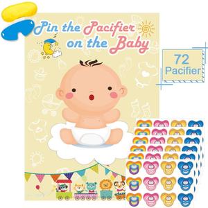 Hxezoc Pin The Pacifier On The Baby Game - Large Poster for Baby Shower Party, Kids Birthday Party Supplies - 72 Pacifier Stickers